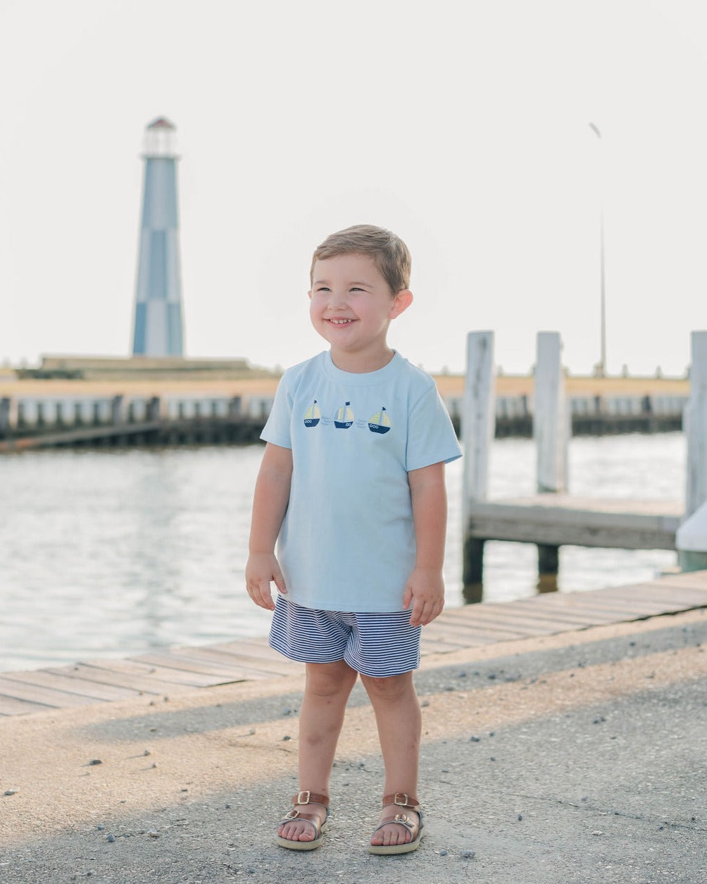 Trotter Street Kids Boys Blue Set Sail Sailboat Shorts Set by Trotter Street Kids