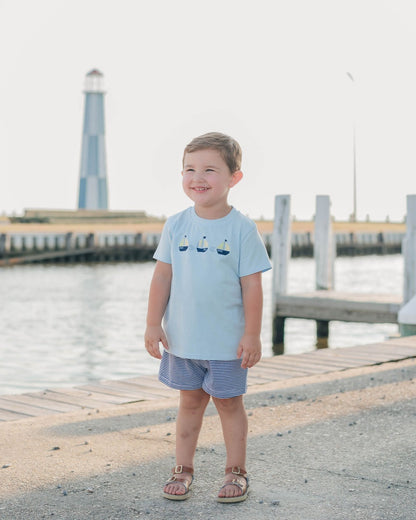 Trotter Street Kids Boys Blue Set Sail Sailboat Shorts Set by Trotter Street Kids
