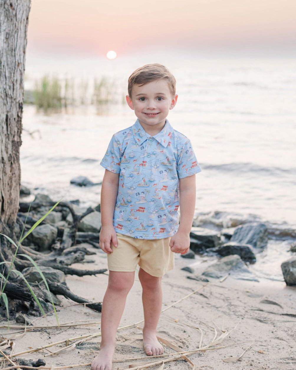 Trotter Street Kids Boys Pirate Shipwrecked Polo Shirt with Tan Shorts by Trotter Street Kids