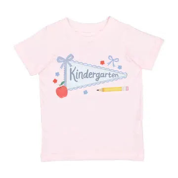 Sweet Wink Girls Pink Back to School Bow Pennant Shirt - Kindergarten