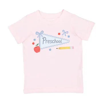 Sweet Wink Girls Pink Back to School Bow Pennant Shirt - Preschool
