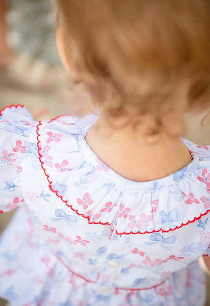 Shop Teeta Girls Annie Bubble - Patriotic Bows Print - Smocked USA Flags by Shop Teeta