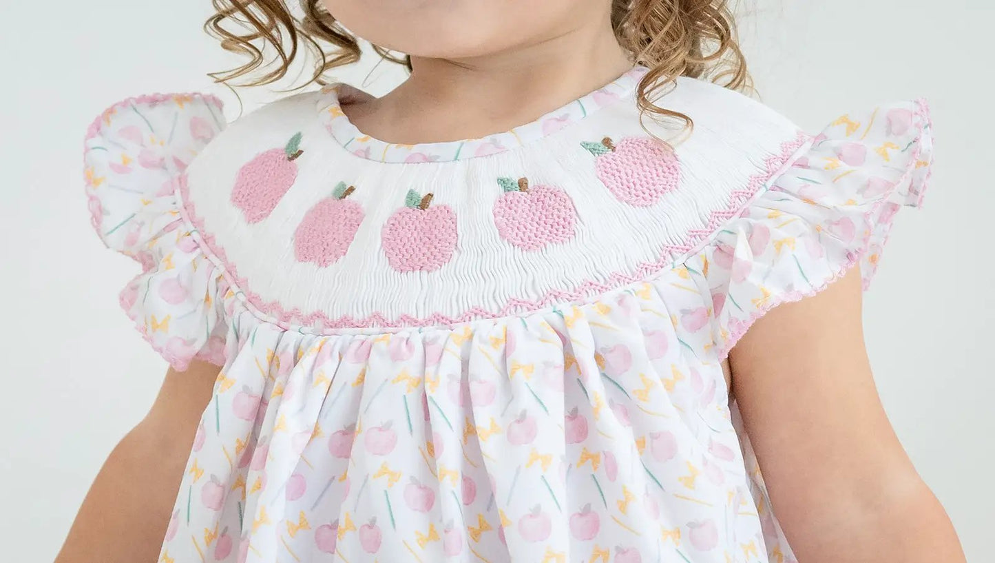 Shop Teeta Girls Pink Smocked Apples Print Bloomers Set