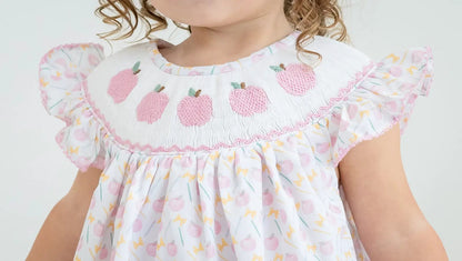 Shop Teeta Girls Pink Smocked Apples Print Bloomers Set