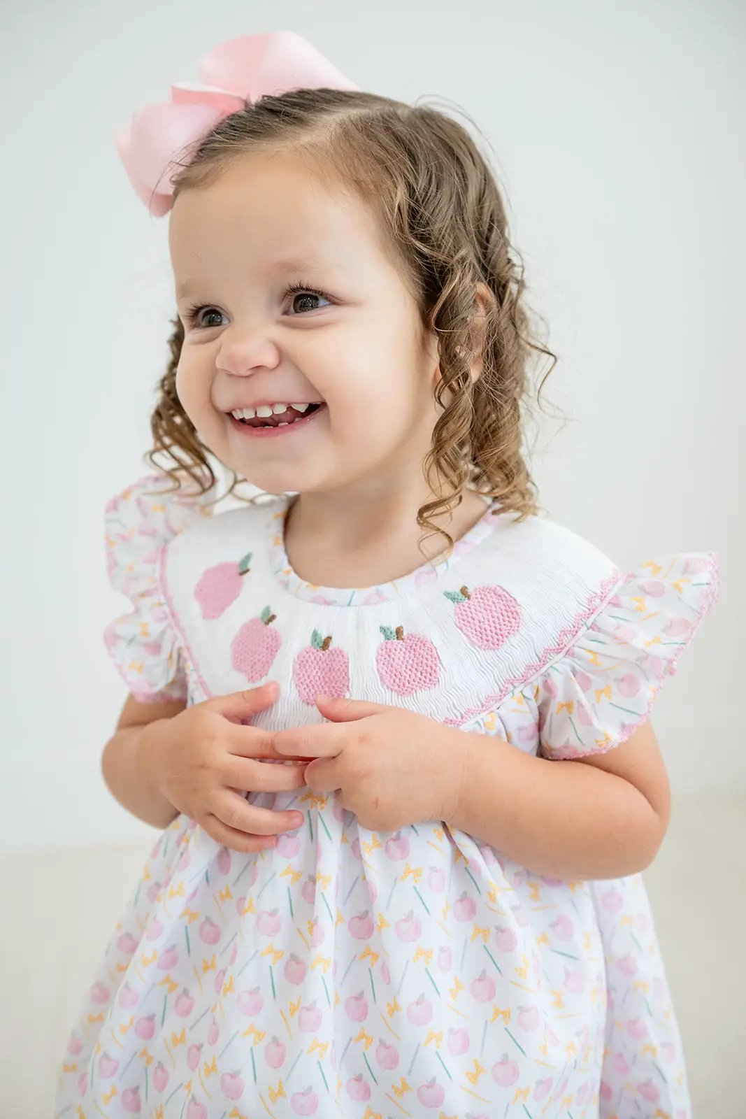 Shop Teeta Girls Pink Smocked Apples Print Bloomers Set