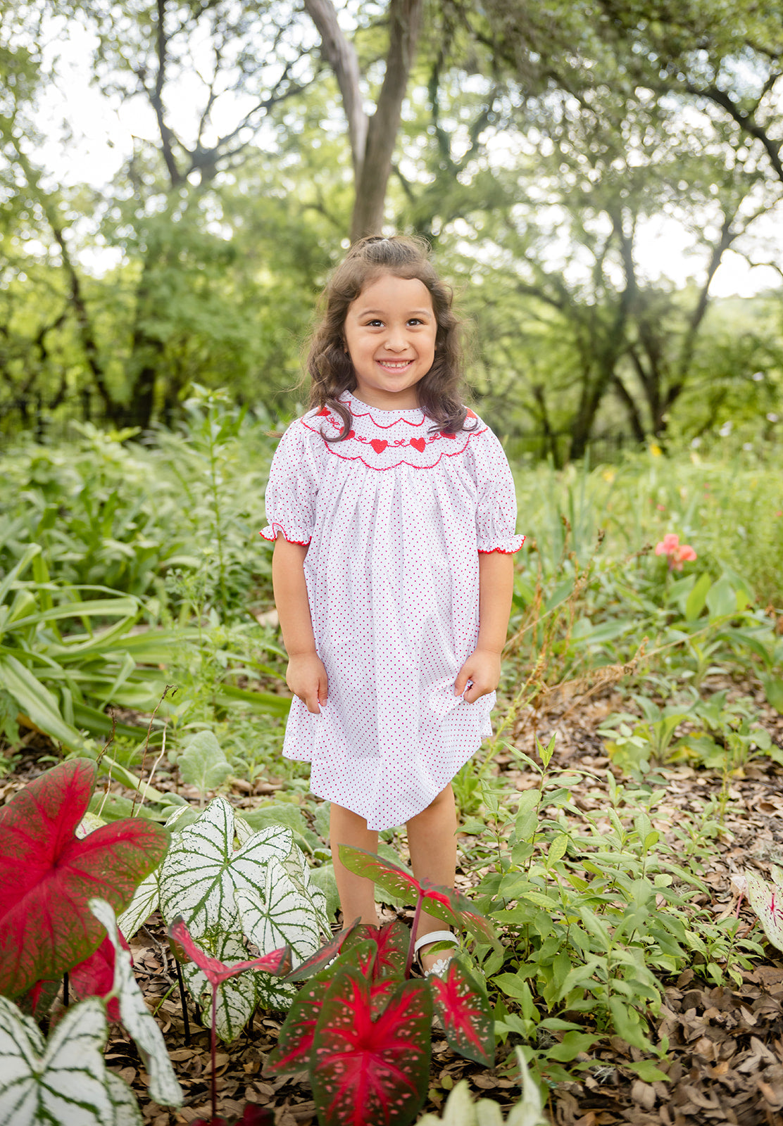 Shop Teeta Girls Red Bitty Dots Smocked Valentine Hearts Bishop Dress 4T