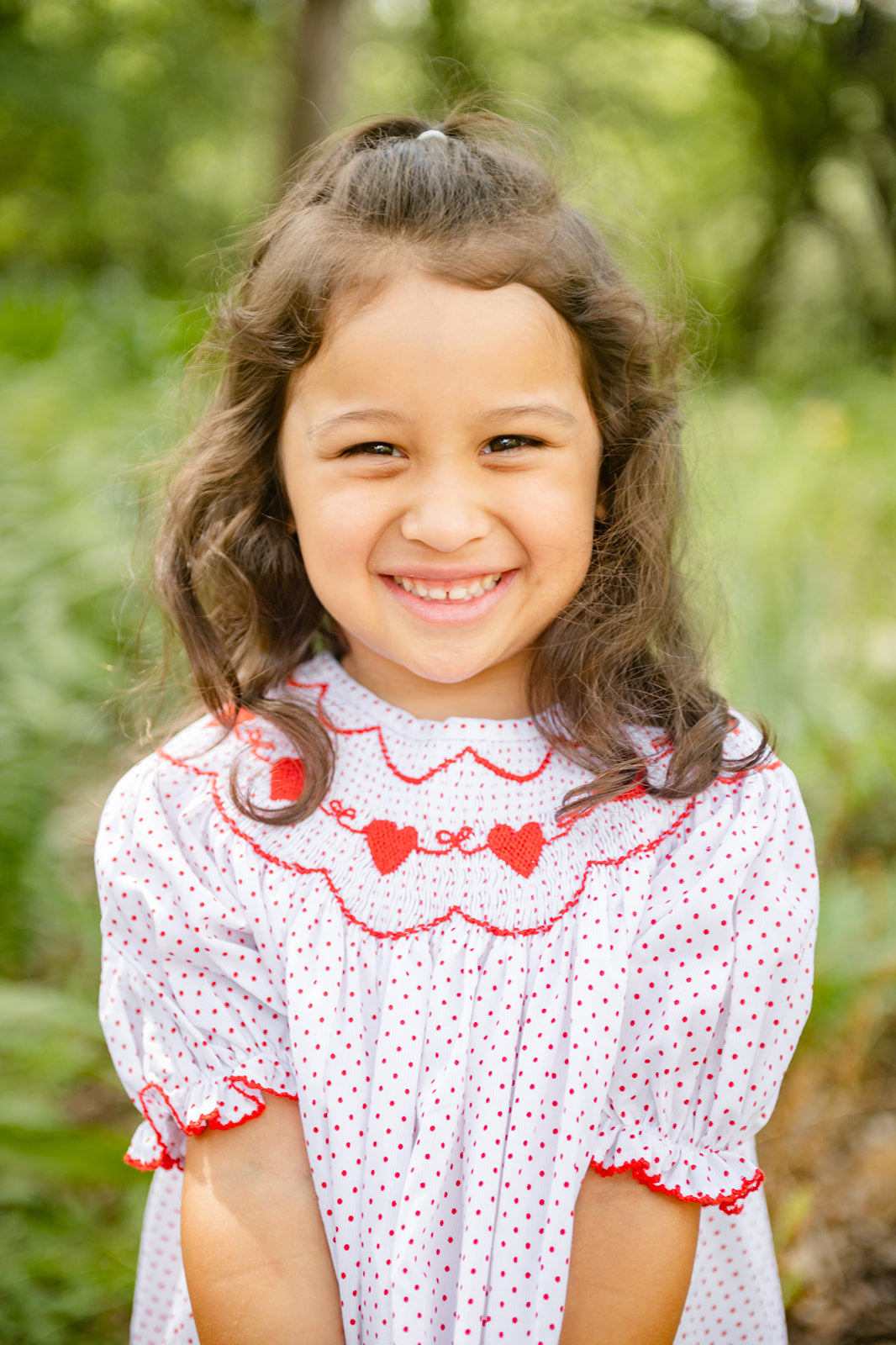 Shop Teeta Girls Red Bitty Dots Smocked Valentine Hearts Bishop Dress