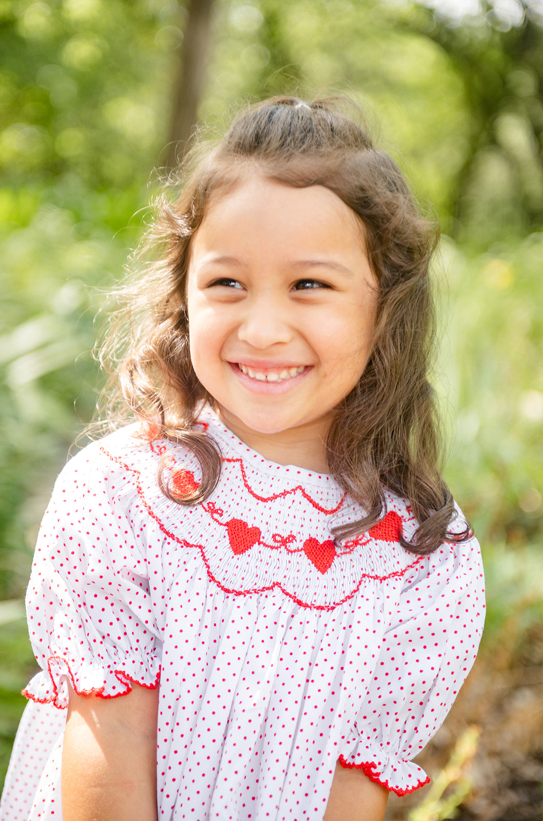 Shop Teeta Girls Red Bitty Dots Smocked Valentine Hearts Bishop Dress