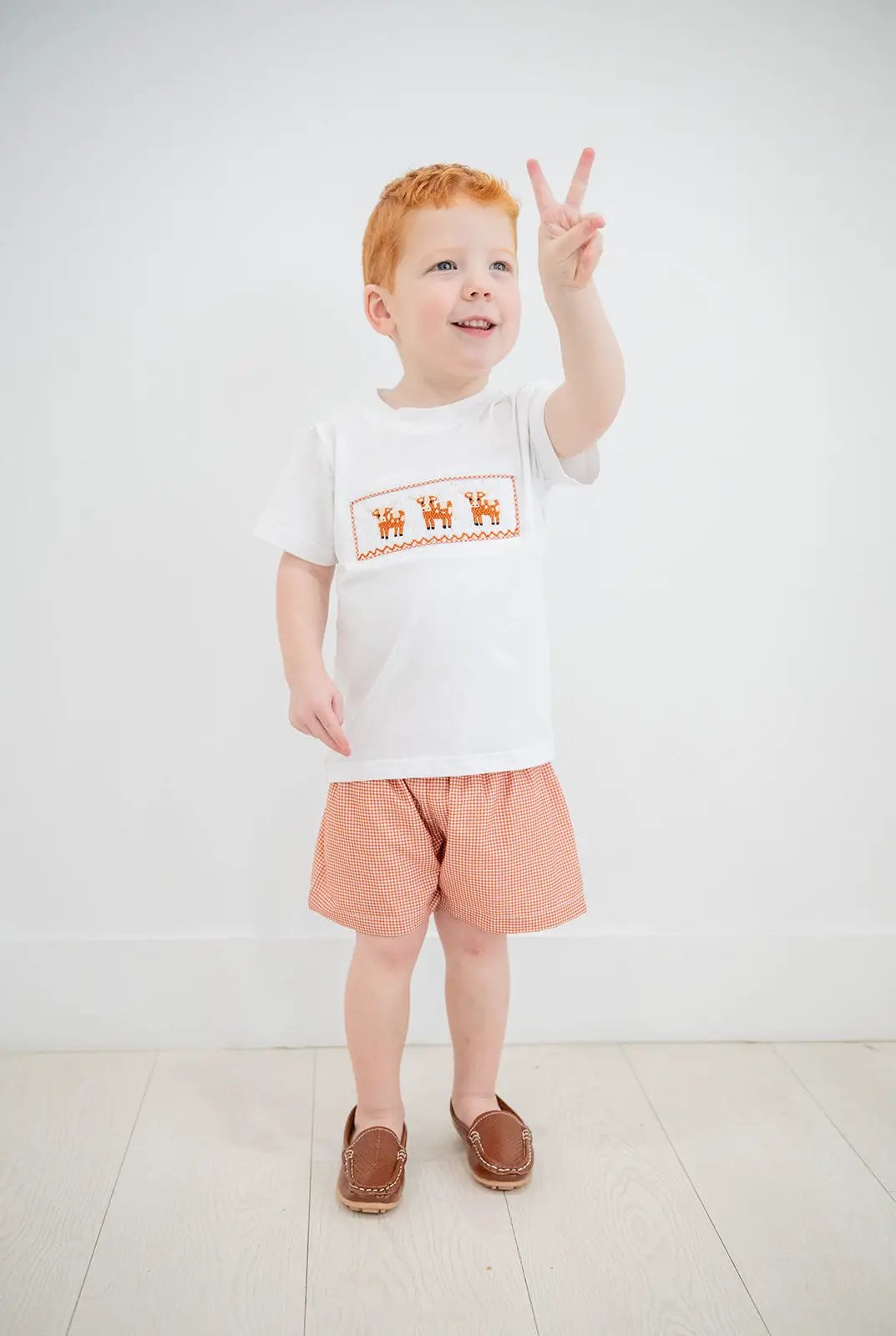 Shop Teeta Boys Shorts Set - Orange Gingham Smocked Texas Longhorns Shirt