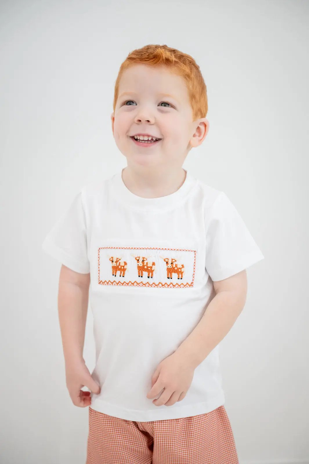 Shop Teeta Boys Shorts Set - Orange Gingham Smocked Texas Longhorns Shirt