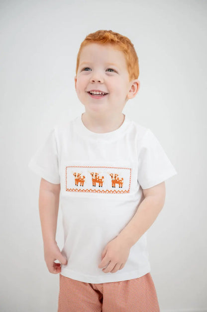 Shop Teeta Boys Shorts Set - Orange Gingham Smocked Texas Longhorns Shirt