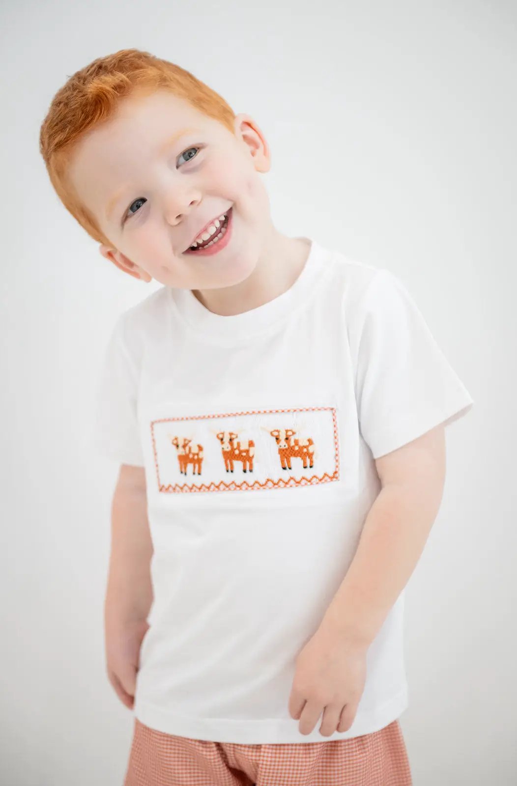 Shop Teeta Boys Shorts Set - Orange Gingham Smocked Texas Longhorns Shirt