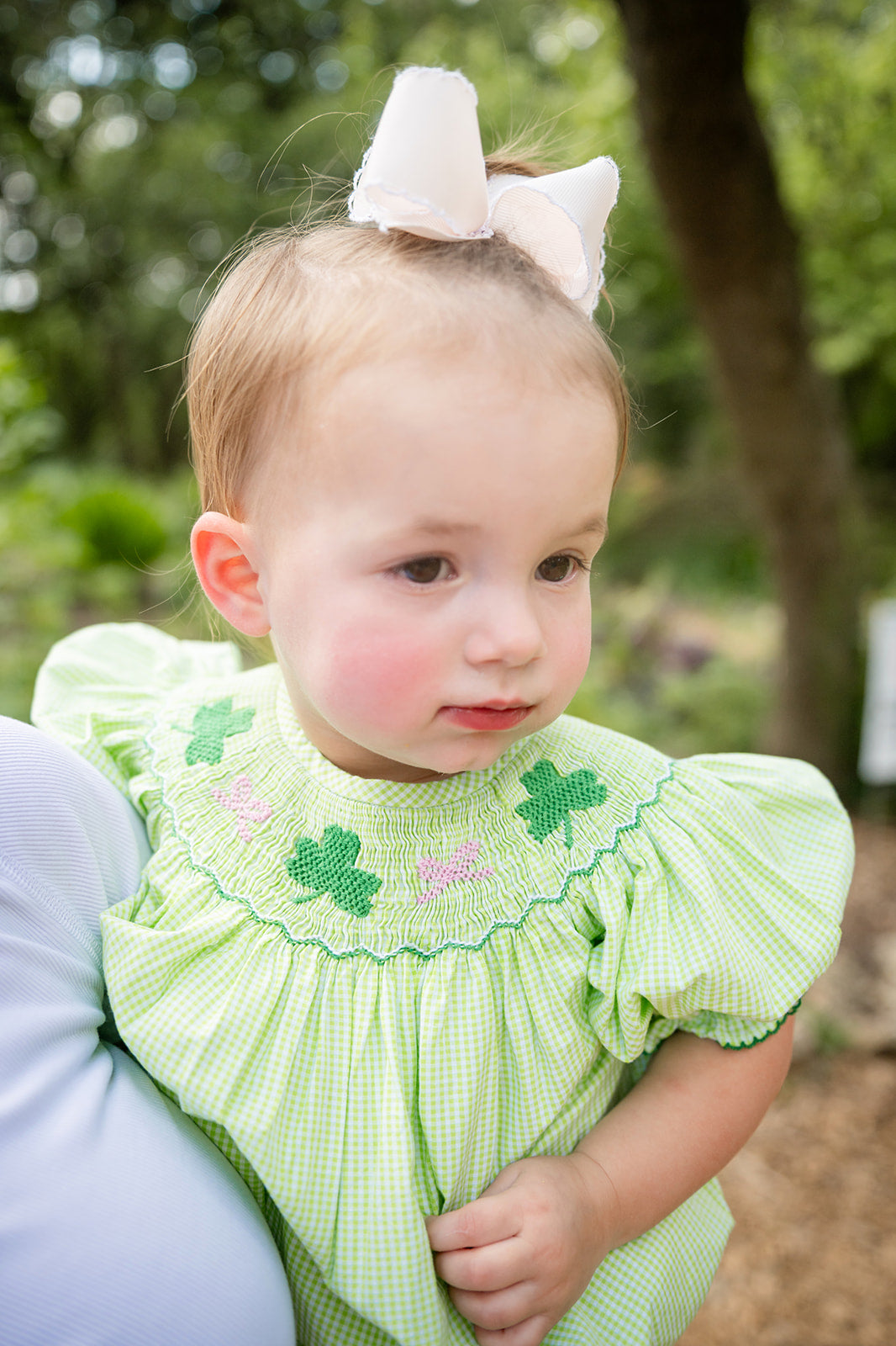 Shop Teeta Baby Girls Hallie Bubble - Green Gingham Smocked St. Pat's Clovers