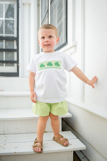 Shop Teeta Boys Wyatt Shorts Set - Green Gingham Smocked St. Pat's Clovers by Shop Teeta