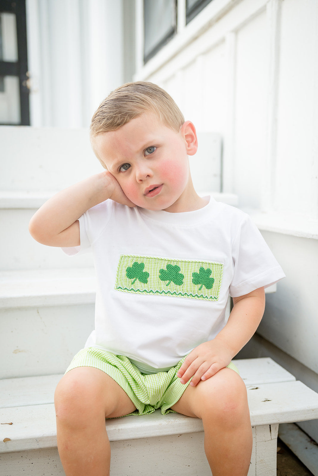 Shop Teeta Boys Wyatt Shorts Set - Green Gingham Smocked St. Pat's Clovers