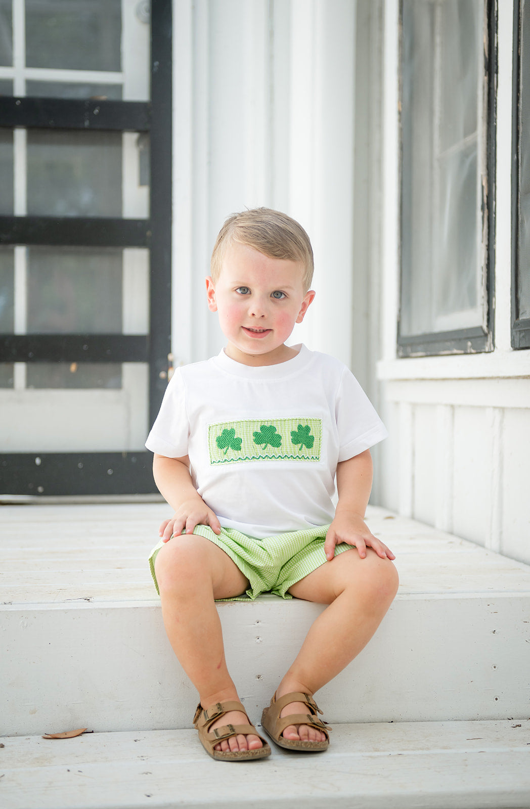 Shop Teeta Boys Wyatt Shorts Set - Green Gingham Smocked St. Pat's Clovers