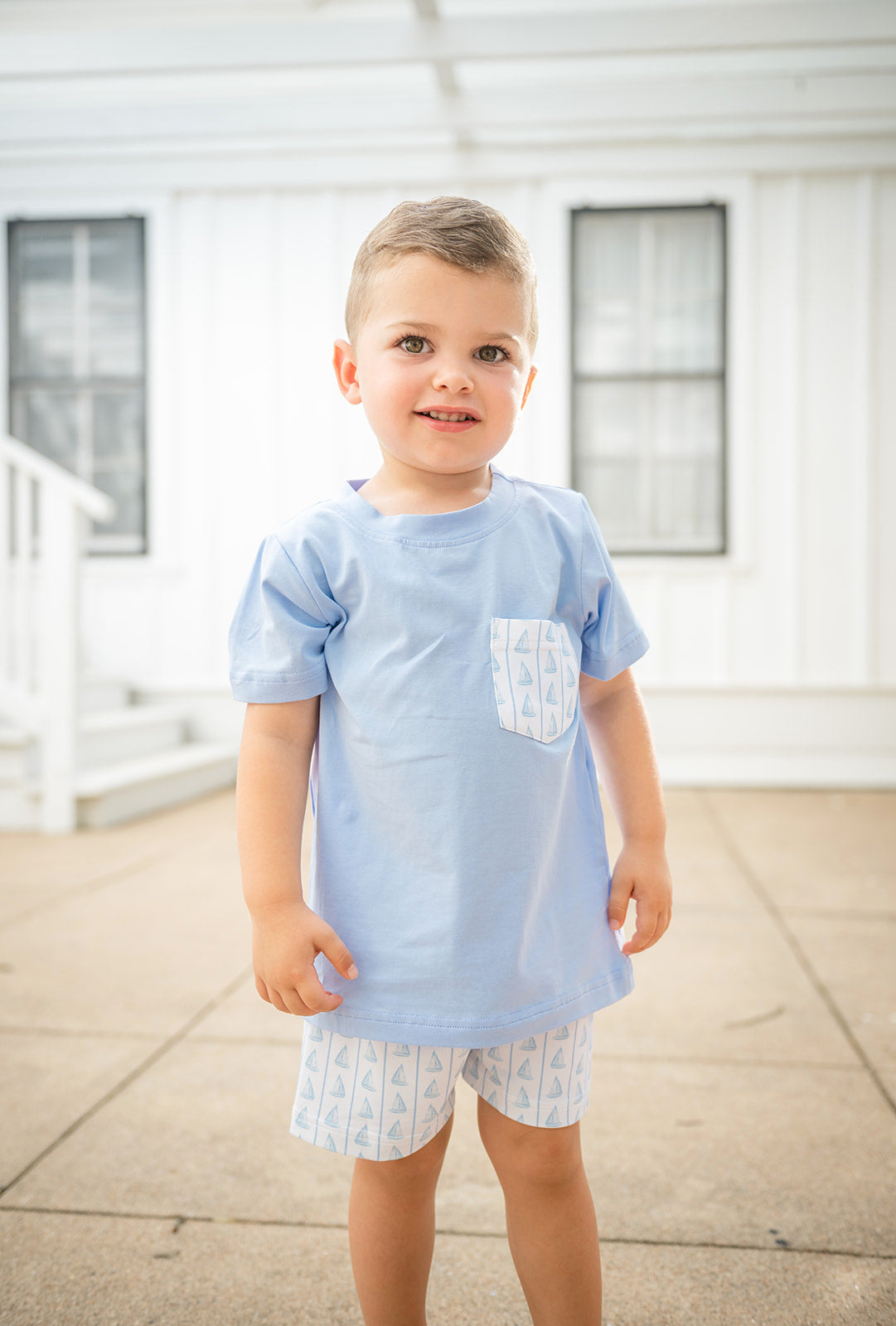 Shop Teeta Boys Wyatt Shorts Set - Blue Set Sail Boats