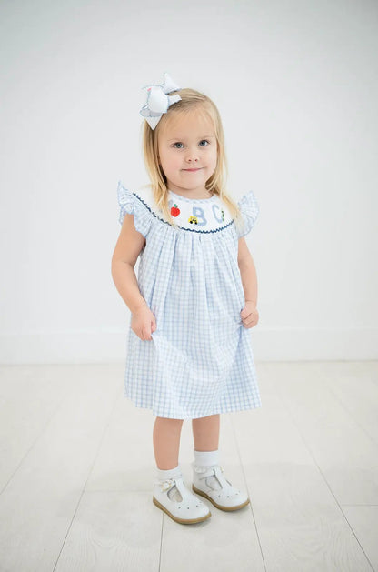Shop Teeta Girls Blue Gingham Smocked ABC School Dress