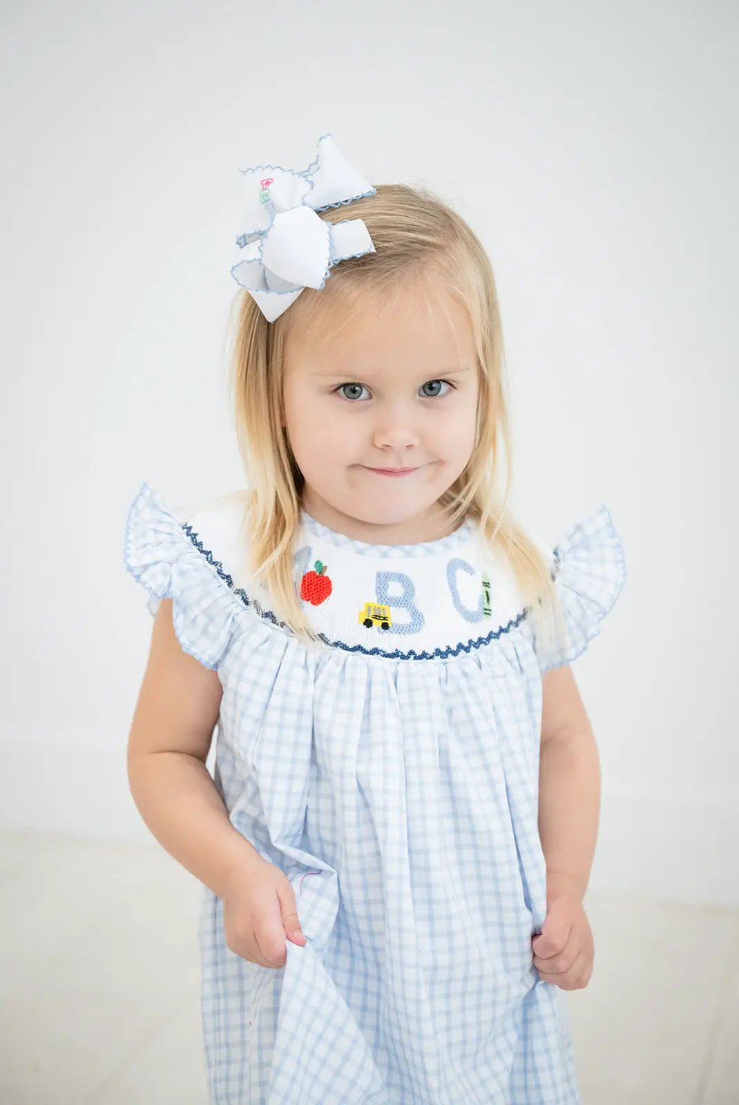 Shop Teeta Girls Blue Gingham Smocked ABC School Dress