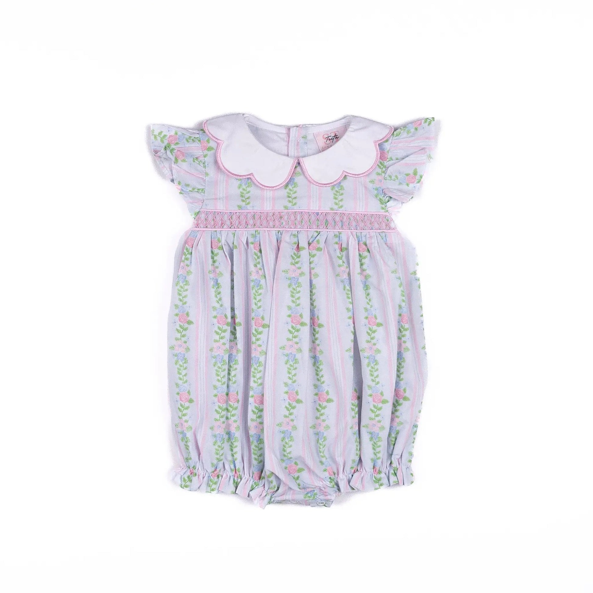 Shop Teeta Girls Sidney SmockedFloral Bubble - Scallop Collar