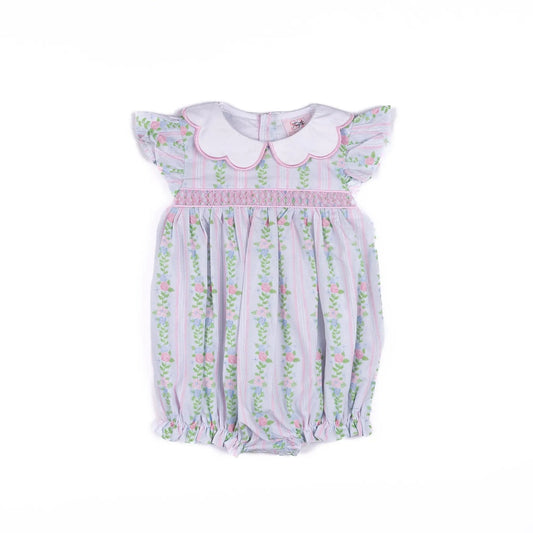 Shop Teeta Girls Sidney SmockedFloral Bubble - Scallop Collar by Shop Teeta