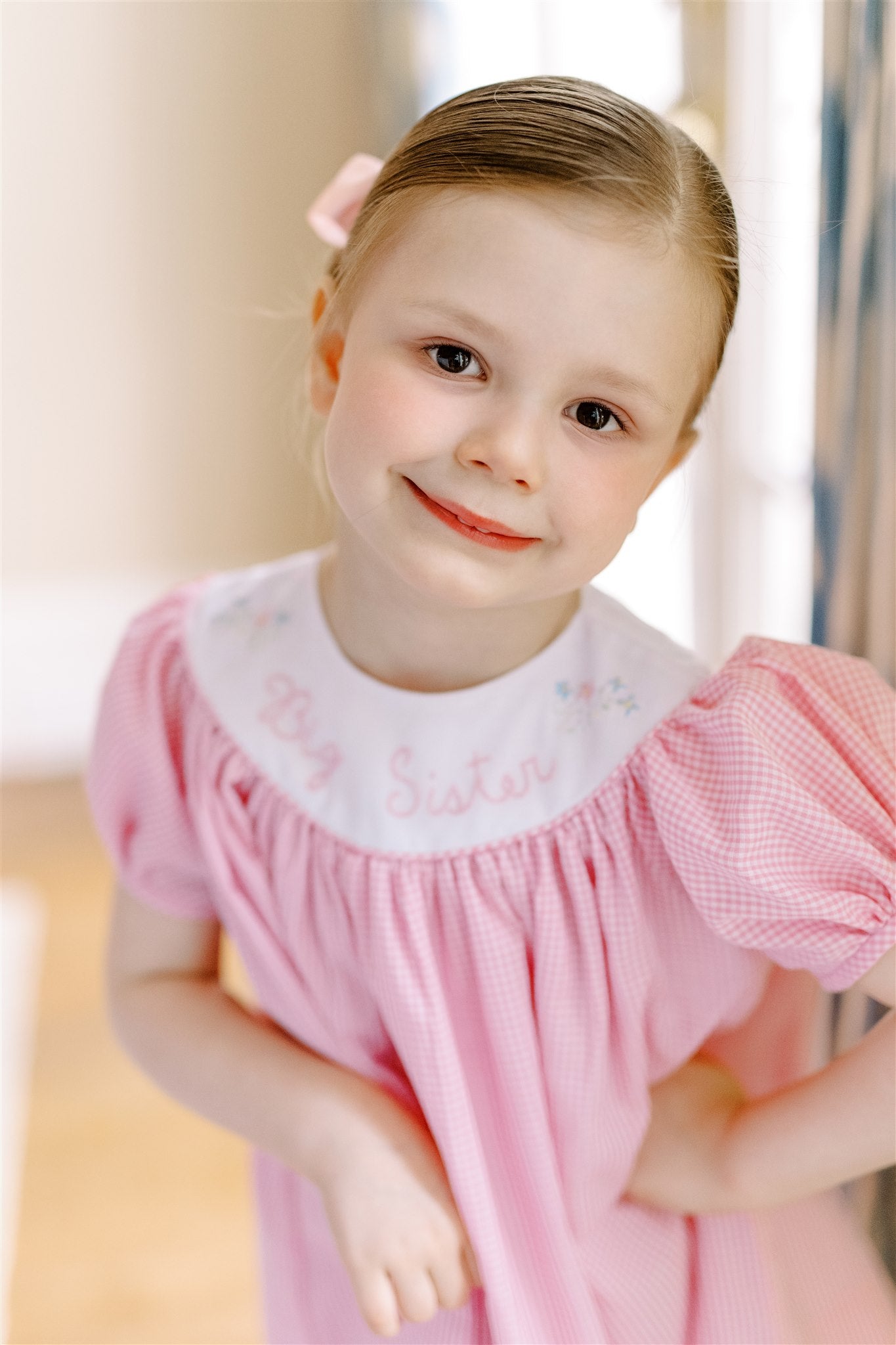 Proper Peony Girls Pink Check Sissy Big Sister Dress by Proper Peony