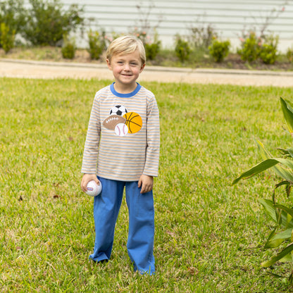Trotter Street Kids Boys Brown Striped Shirt - Sports Balls