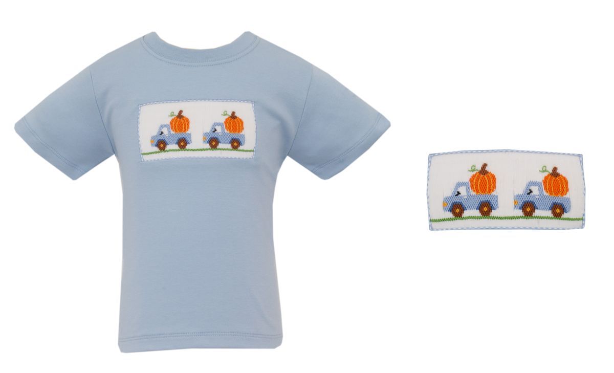 Anavini Boys Light Blue Knit Pumpkin Short Sleeve Tee Shirt