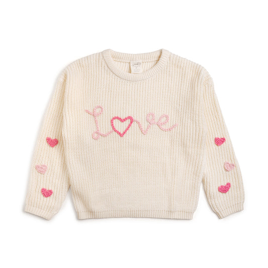 Sweet Wink Girls Ivory Ditsy Love Valentine's Day Knit Sweater by Sweet Wink