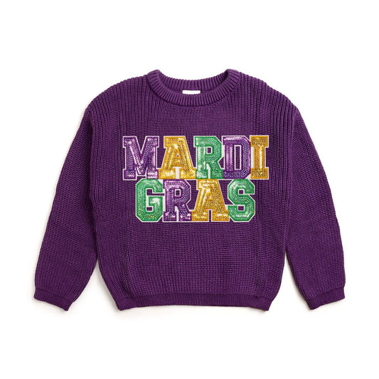 Sweet Wink Girls Mardi Gras Knit Sweater - Purple with Sequins by Sweet Wink