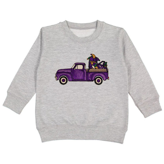 Sweet Wink Boys Mardi Gras Truck Patch Sweatshirt - Gray by Sweet Wink