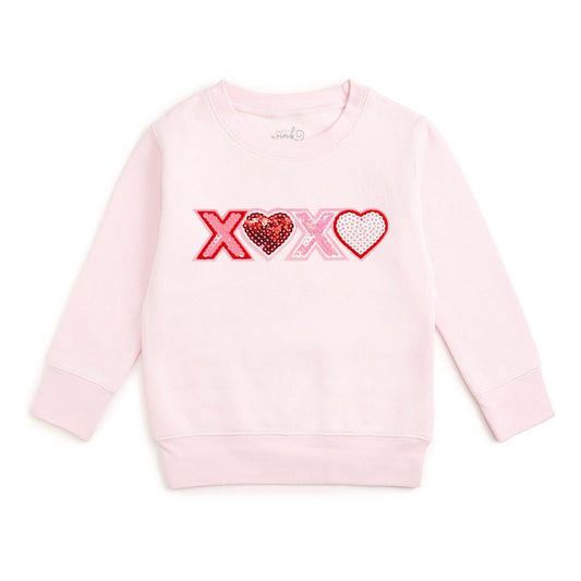 Sweet Wink Girls XOXO Sequin Patch Valentine's Day Sweatshirt - Ballet Pink by Sweet Wink