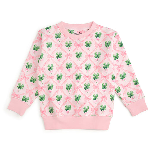 Sweet Wink Girls Pink Bows & Green Shamrocks Coquette Clover Sweatshirt by Sweet Wink