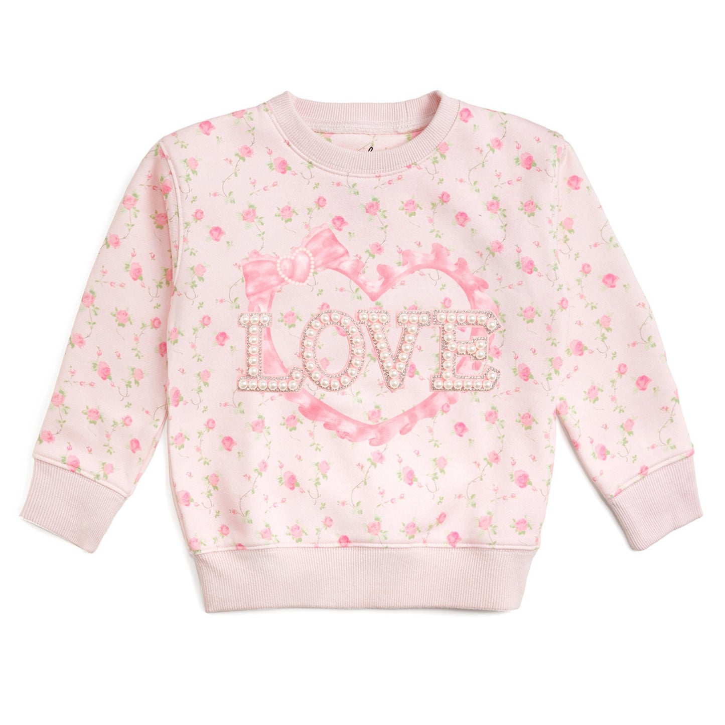 Sweet Wink Girls Pink Rose Floral Love Patch Sweatshirt - Pink by Sweet Wink