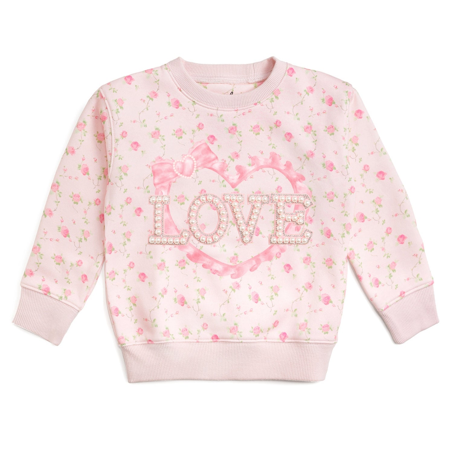 Sweet Wink Girls Pink Rose Floral Love Patch Sweatshirt - Pink