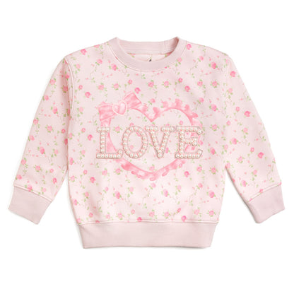 Sweet Wink Girls Pink Rose Floral Love Patch Sweatshirt - Pink by Sweet Wink