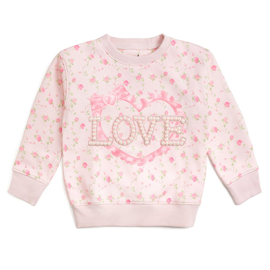 Sweet Wink Girls Pink Rose Floral Love Patch Sweatshirt - Pink by Sweet Wink