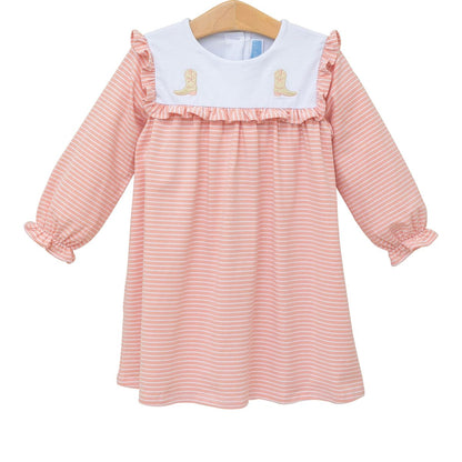Trotter Street Kids Girls Striped Dress - Cowboy Boots on Collar
