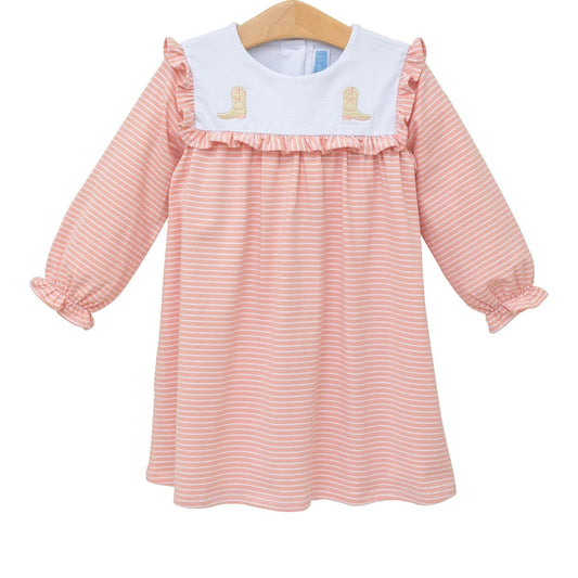 Trotter Street Kids Girls Striped Dress - Cowboy Boots on Collar