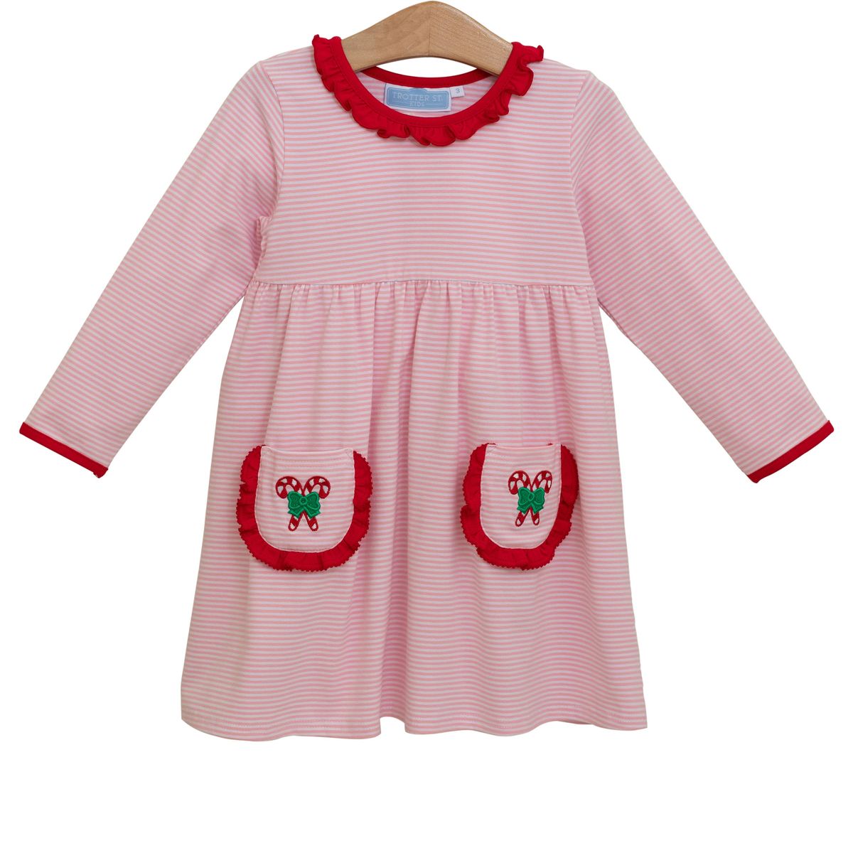 Trotter Street Kids Girls Pink Knit Dress - Candy Cane Pockets