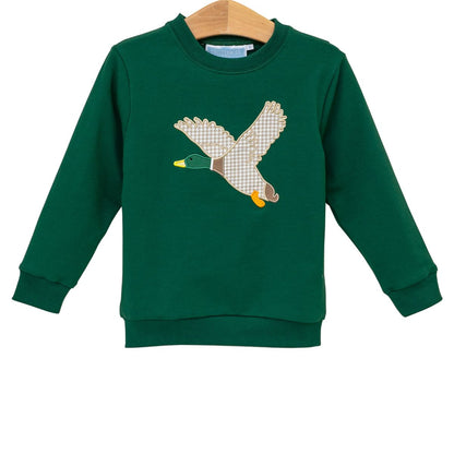 Trotter Street Kids Boys Green French Terry Pullover Shirt - Mallard Duck