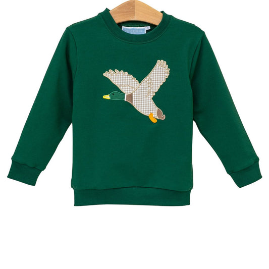 Trotter Street Kids Boys Green French Terry Pullover Shirt - Mallard Duck