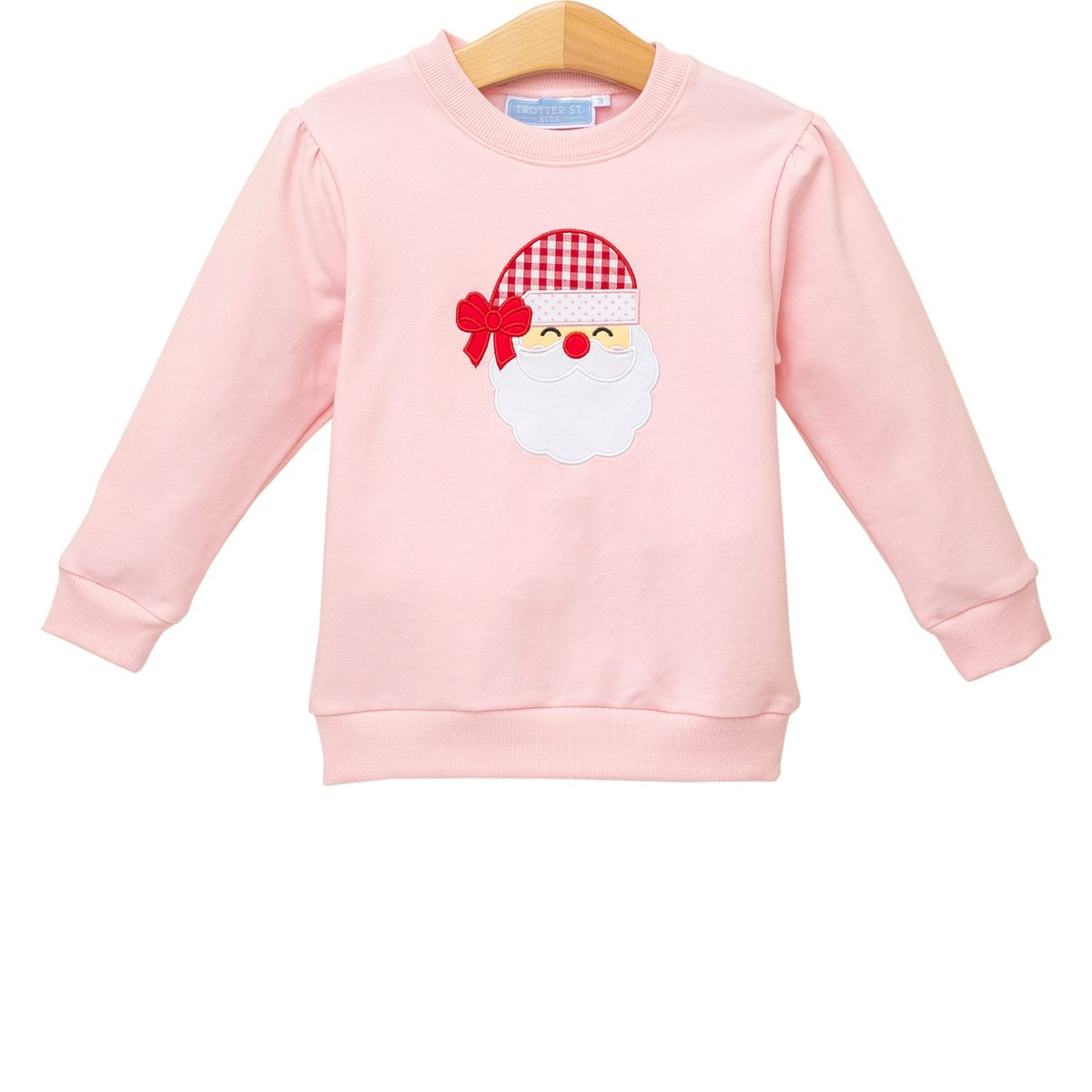 Trotter Street Kids Girls French Terry Pullover - Santa Claus on Pink