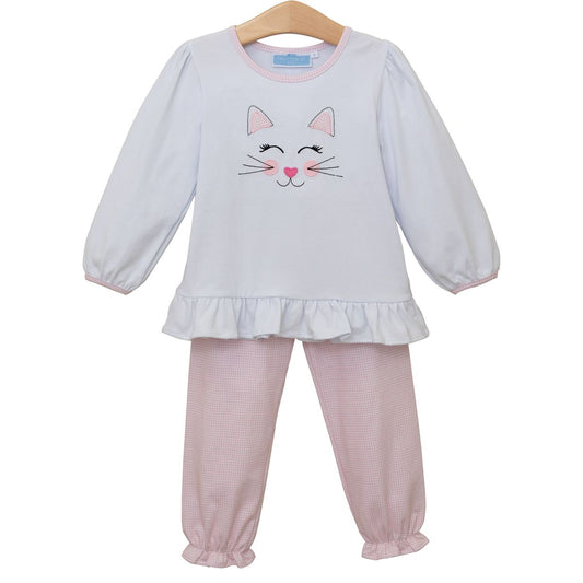Trotter Street Kids Girls Pink Kitten Face Ruffle Pants Set