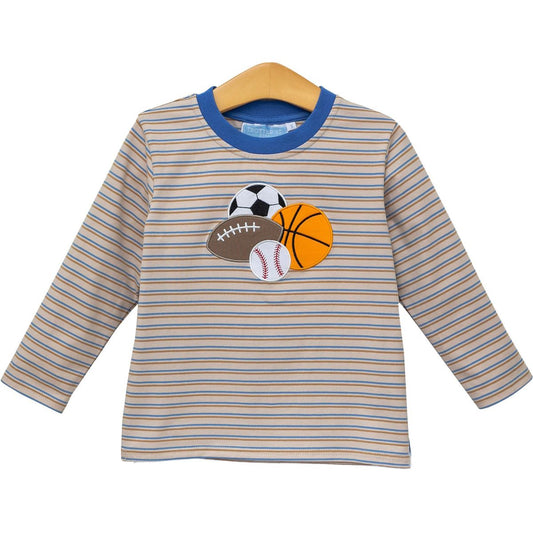 Trotter Street Kids Boys Brown Striped Shirt - Sports Balls