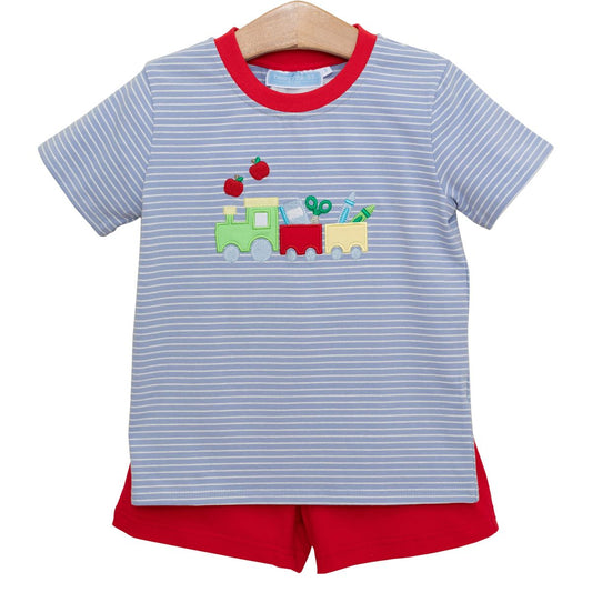 Trotter Street Kids Toddler Boys Back to School Train Shorts Set