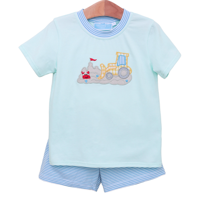 Trotter Street Kids Boys Aqua & Blue Beach Bulldozer Short Set