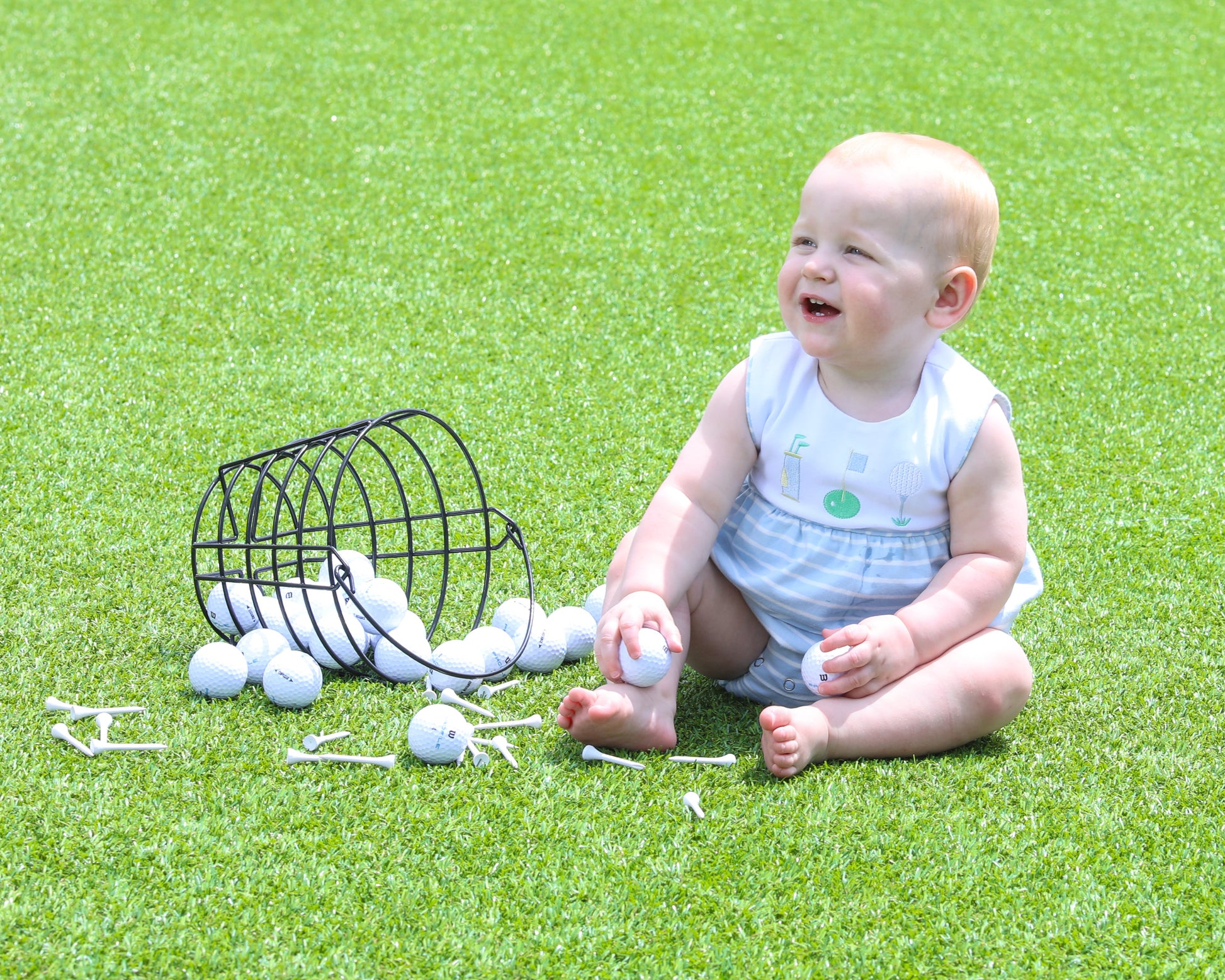 Trotter Street Kids Baby Boys Blue Stripe Golf Tee Time Bubble