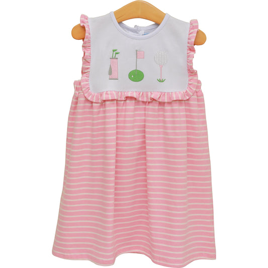 Trotter Street Kids Girls Pink Stripe Golf Tee Time Dress by Trotter Street Kids
