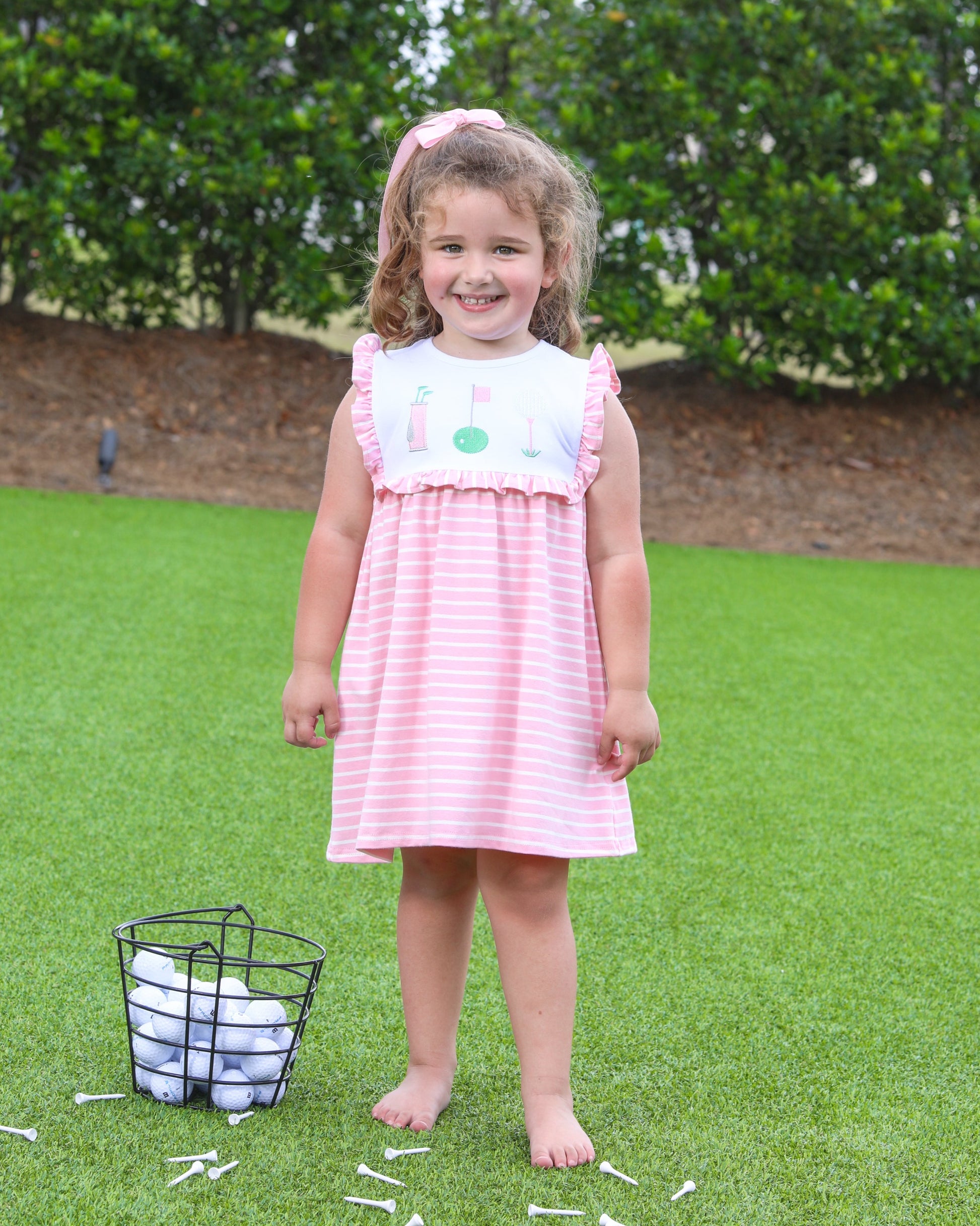 Trotter Street Kids Girls Pink Stripe Golf Tee Time Dress 6